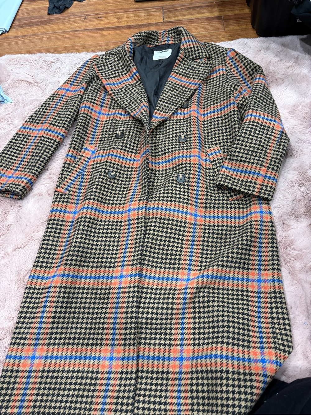 Garage Houndstooth Coat with Orange & Blue Stripes